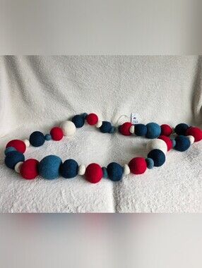 New large Red White Blue Jumbo Felt wool Garland, 72" 4th of July patriotic USA